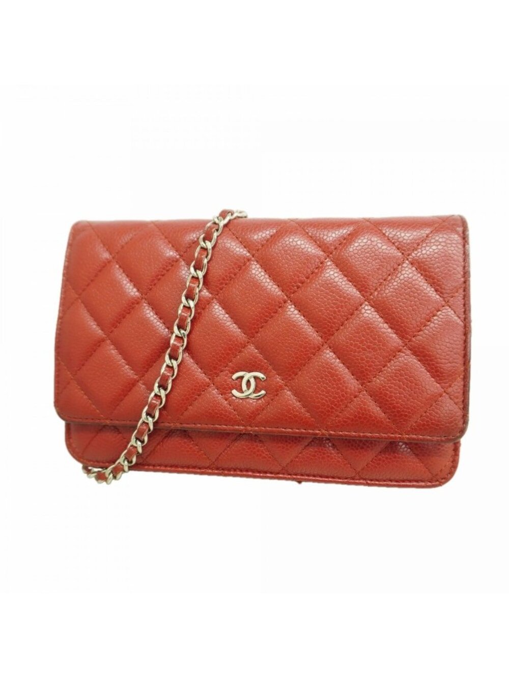 Chanel Shoulder Wallet Quilted Caviar Leather Red Silver
